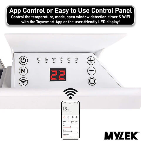 MYLEK Panel Space Heater White Eco, Smart And WiFi App Slimline Low Energy - Wall Mounted, Bathroom IPX4 - Image 3