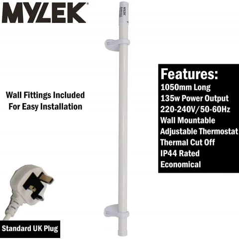 Mylek Tubular Heater 135W - 1050mm - Low Energy Tube - Built In Thermostat And Mounting Brackets Greenhouse, Garage, Caravan - Image 2