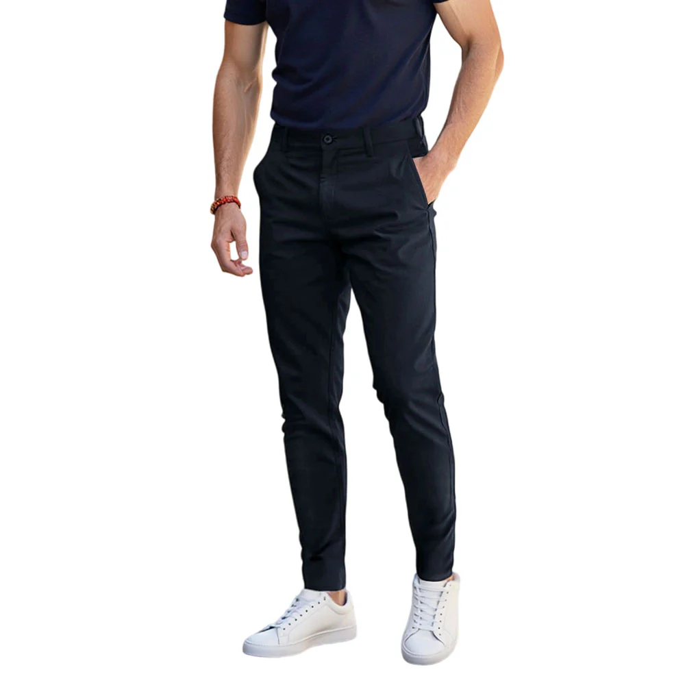 Navy Blue Cotton Twill Straight Leg Trousers - Image 2