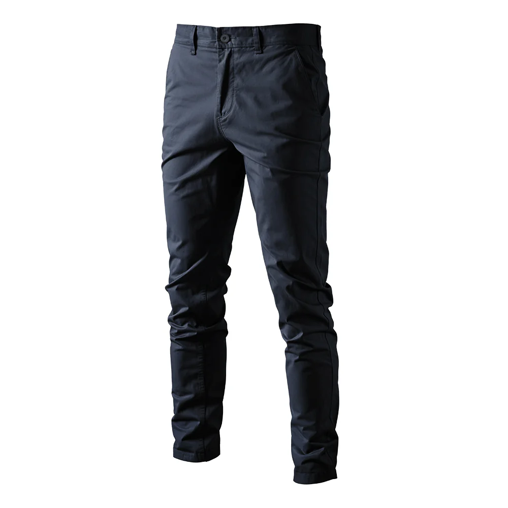 Navy Blue Cotton Twill Straight Leg Trousers - Image 3