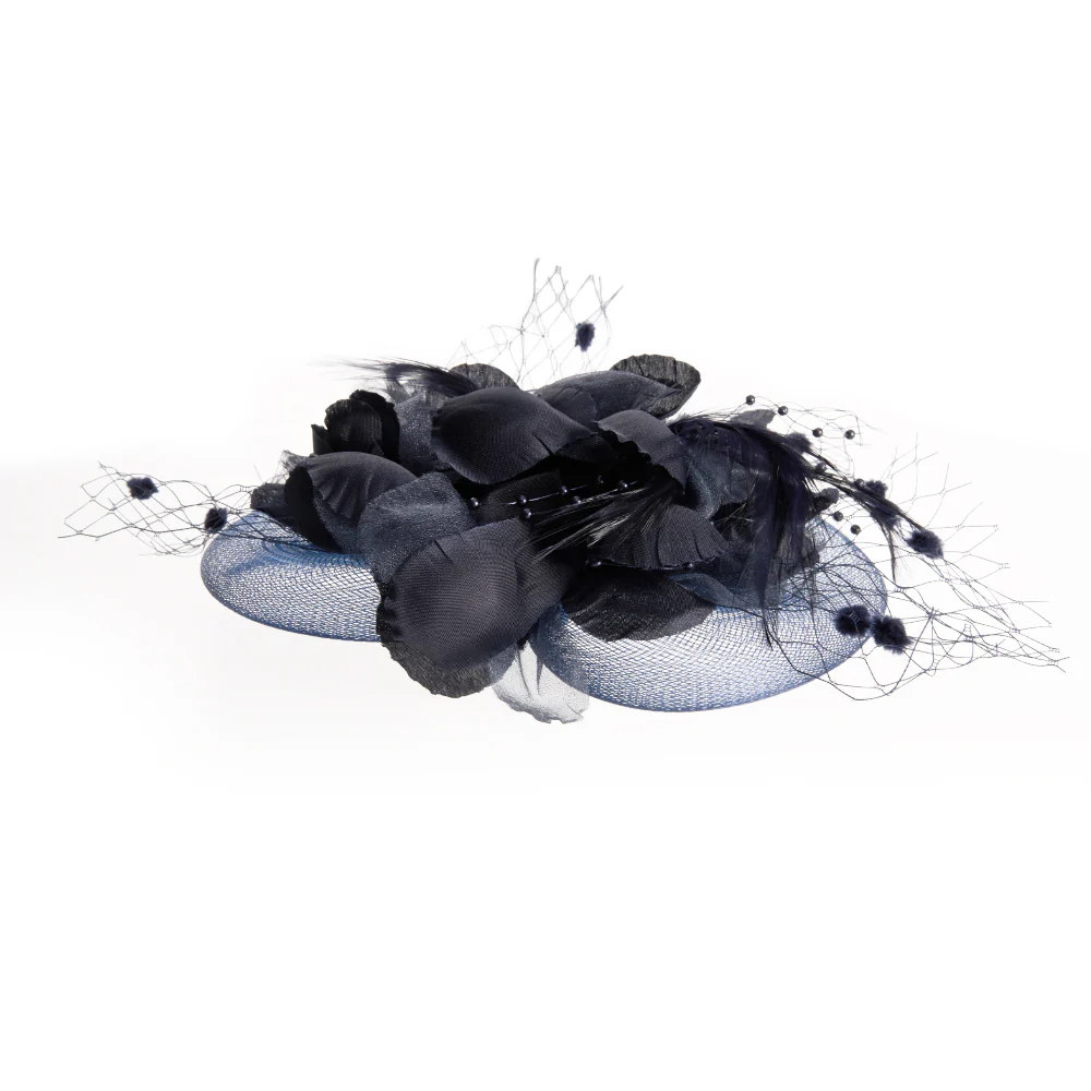 Navy Blue Feather Flower Mesh Fascinator - Image 5