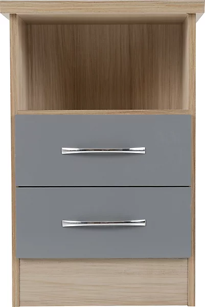 NEVADA 2 DRAWER BEDSIDE - GREY GLOSS/LIGHT OAK EFFECT VENEER - Image 3