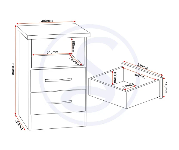 NEVADA 2 DRAWER BEDSIDE - GREY GLOSS/LIGHT OAK EFFECT VENEER - Image 7