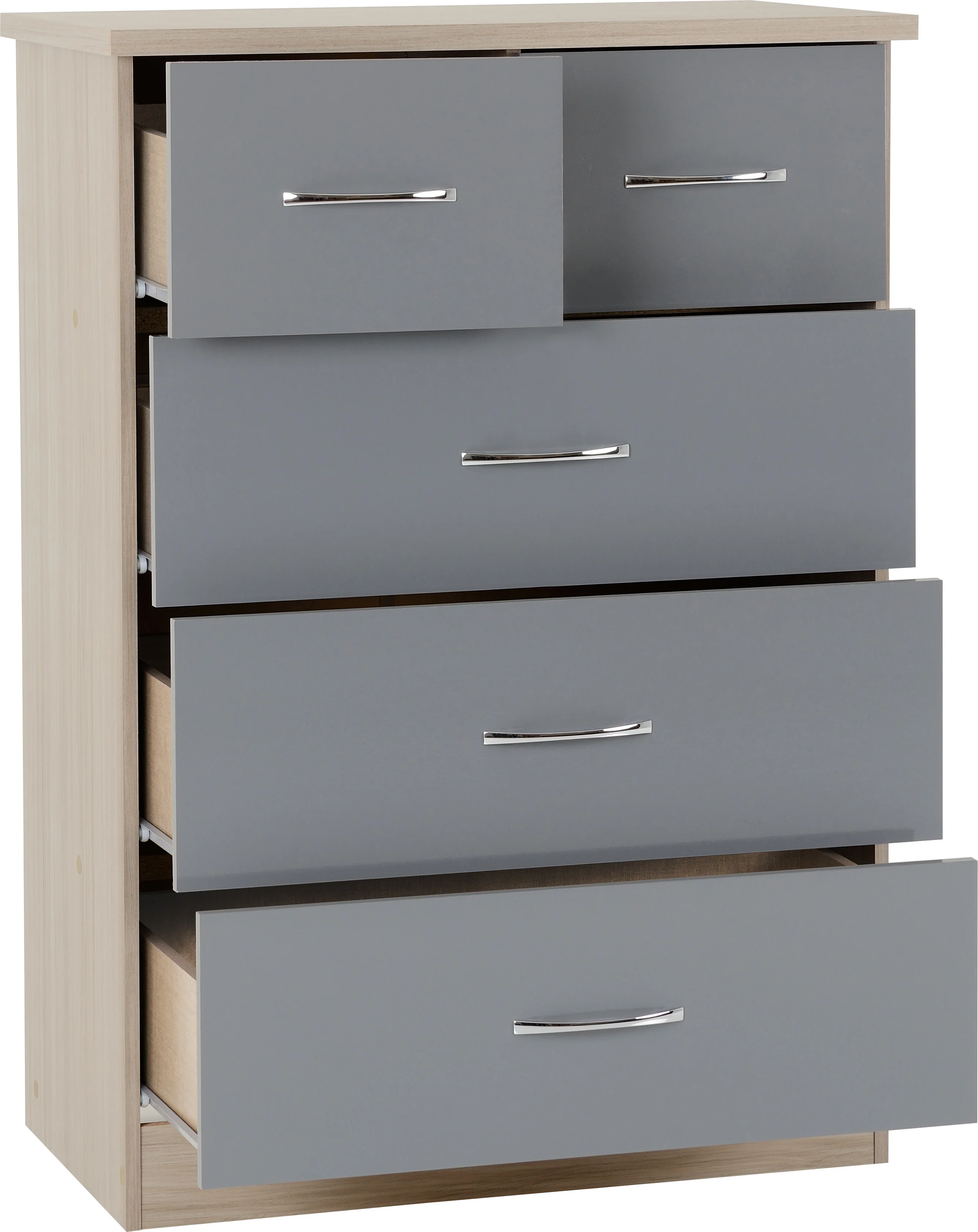 NEVADA 3+2 DRAWER CHEST - GREY GLOSS/LIGHT OAK EFFECT VENEER - Image 2