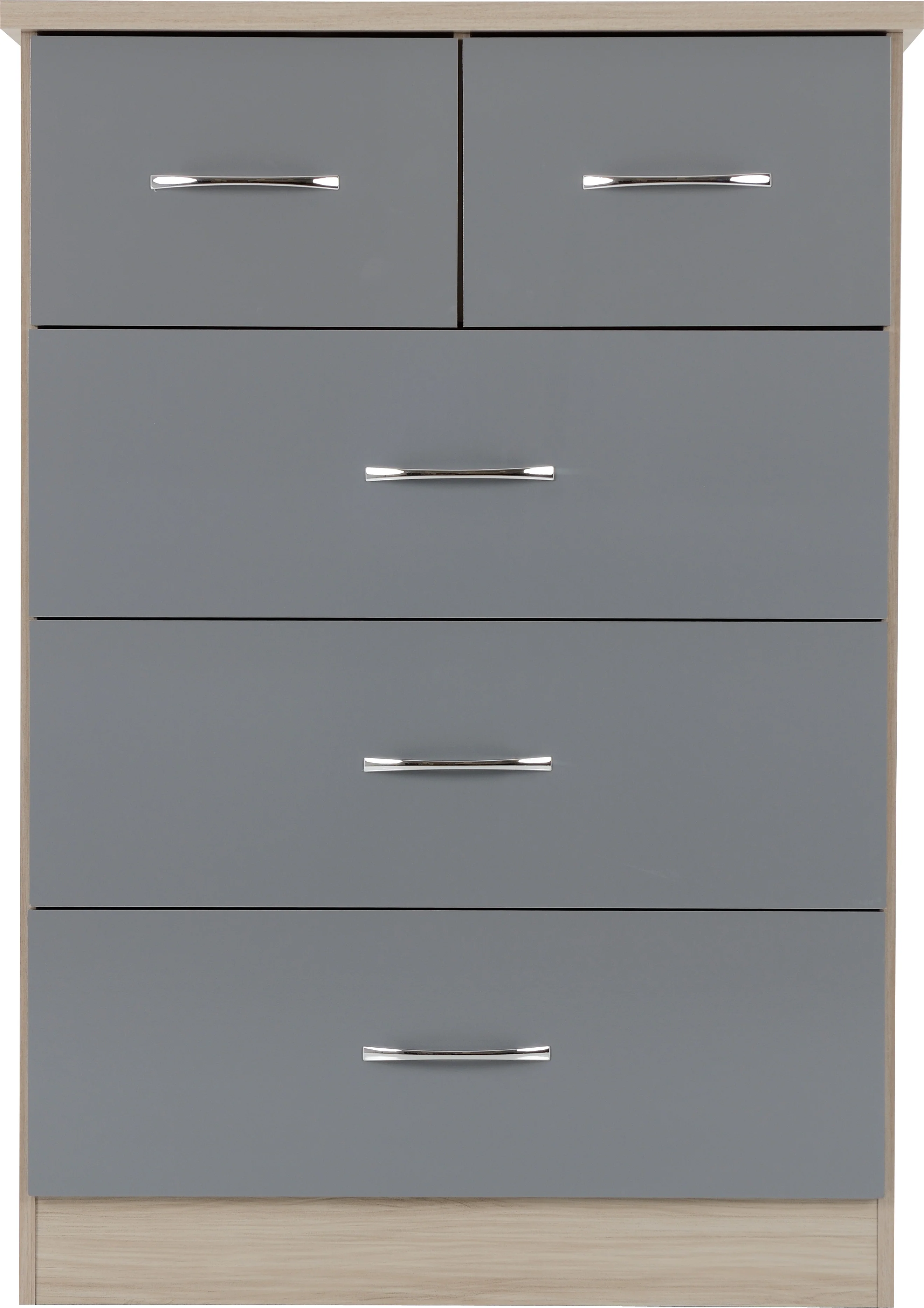 NEVADA 3+2 DRAWER CHEST - GREY GLOSS/LIGHT OAK EFFECT VENEER - Image 3