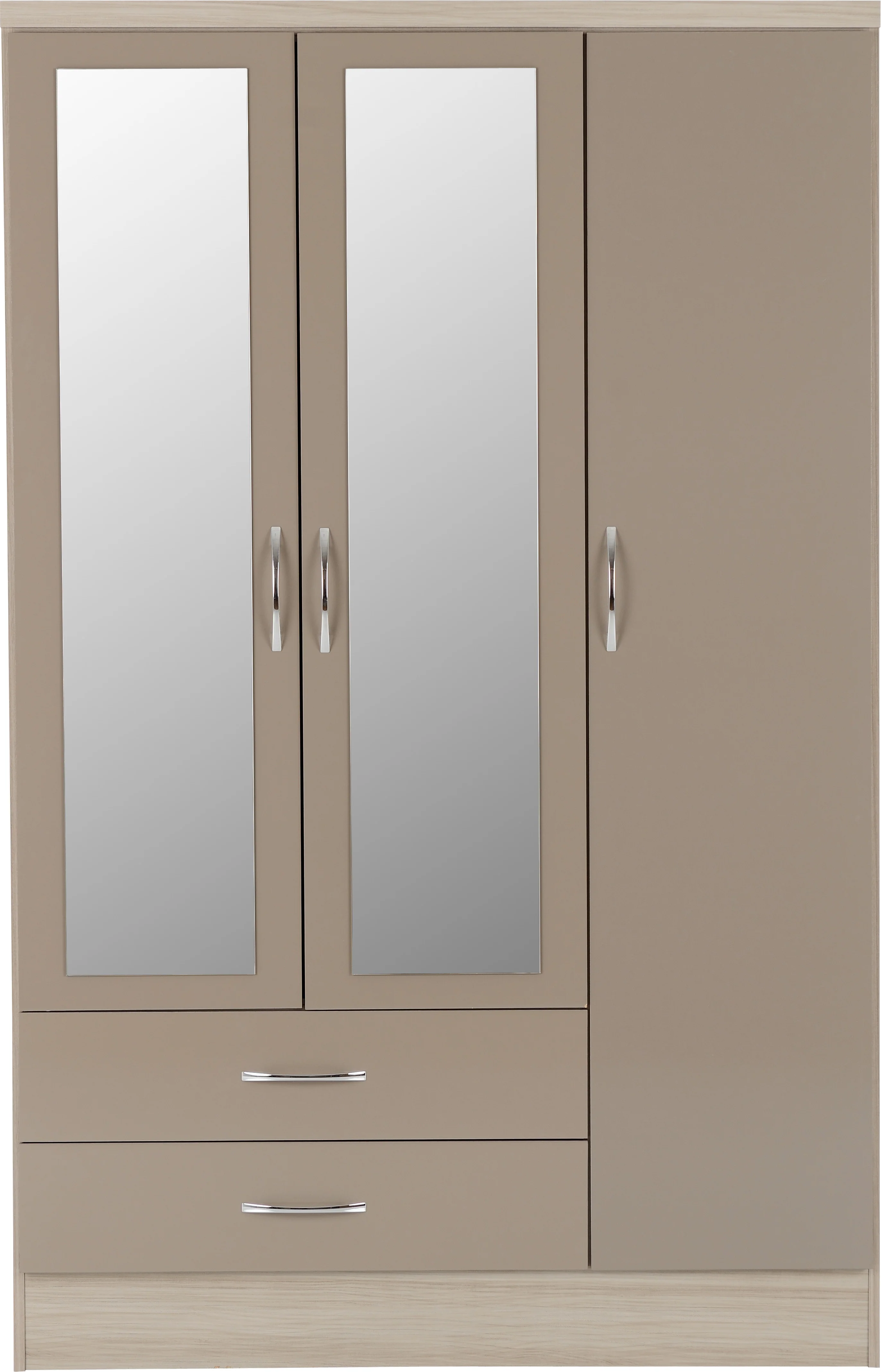NEVADA 3 DOOR 2 DRAWER WARDROBE - OYSTER GLOSS/LIGHT OAK EFFECT VENEER - Image 3