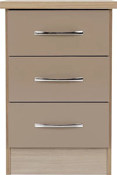 NEVADA 3 DRAWER BEDSIDE - OYSTER GLOSS/LIGHT OAK EFFECT VENEER - Image 3