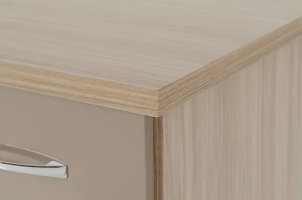 NEVADA 3 DRAWER BEDSIDE - OYSTER GLOSS/LIGHT OAK EFFECT VENEER - Image 7