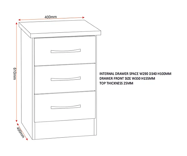 NEVADA 3 DRAWER BEDSIDE - OYSTER GLOSS/LIGHT OAK EFFECT VENEER - Image 8