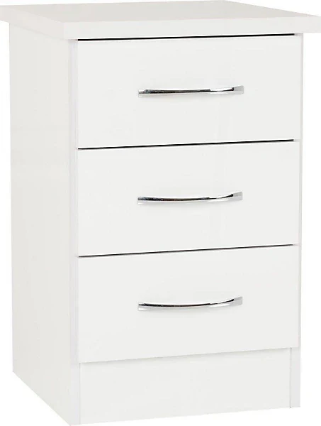 NEVADA 3 DRAWER BEDSIDE - WHITE GLOSS