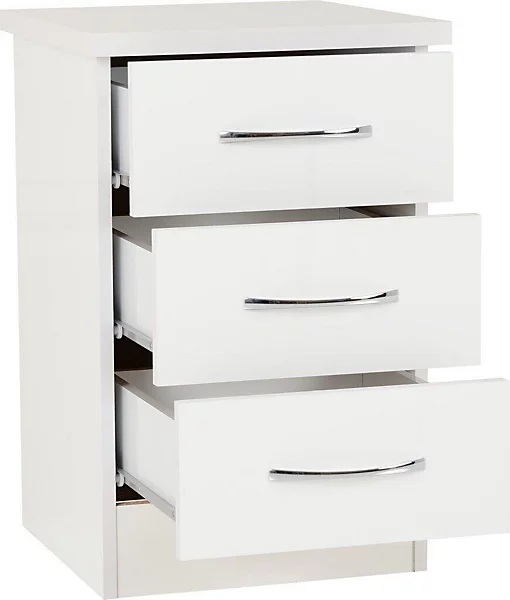 NEVADA 3 DRAWER BEDSIDE - WHITE GLOSS - Image 2