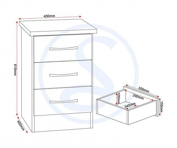 NEVADA 3 DRAWER BEDSIDE - WHITE GLOSS - Image 7