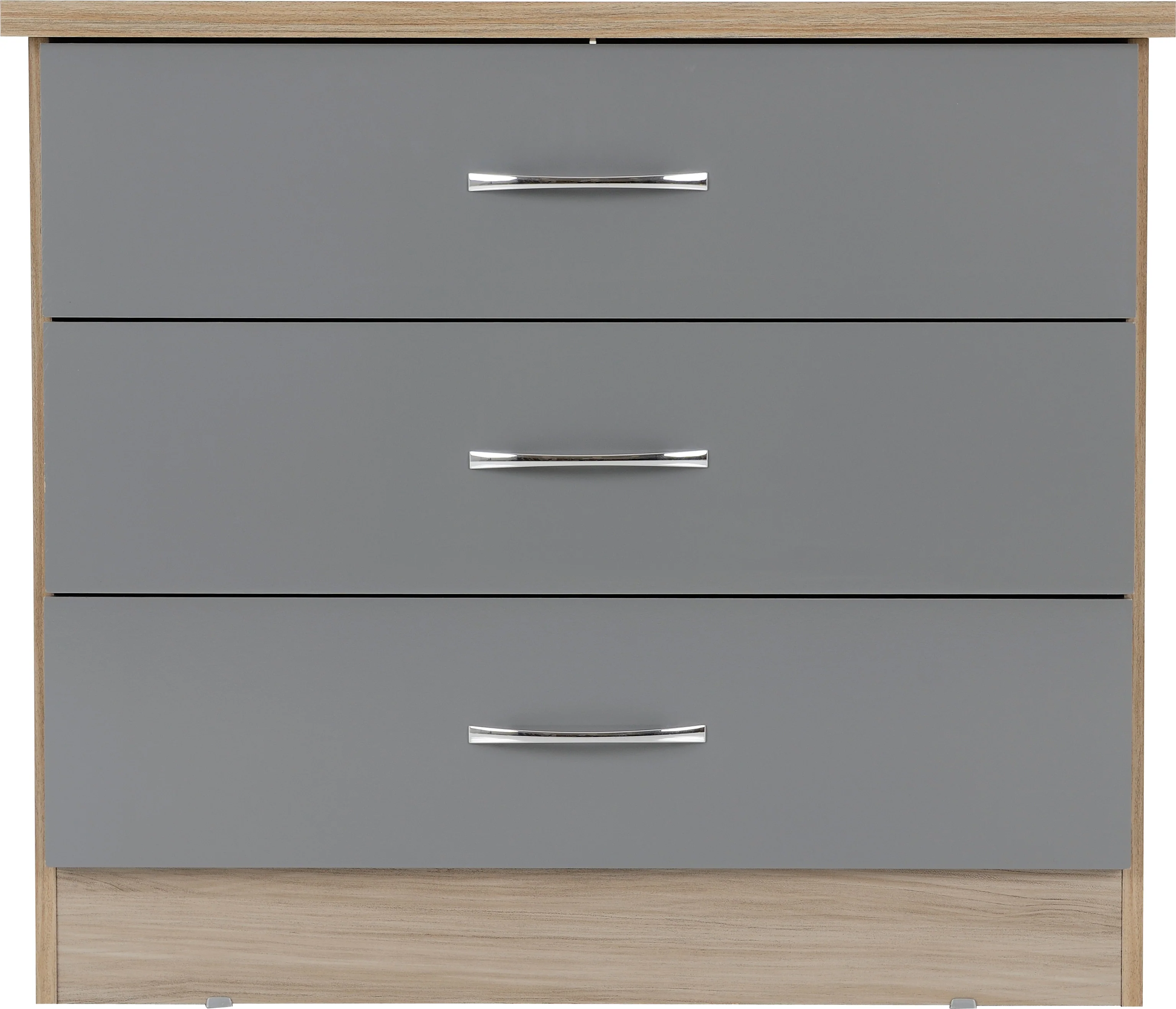 NEVADA 3 DRAWER CHEST - GREY GLOSS/LIGHT OAK EFFECT VENEER - Image 3