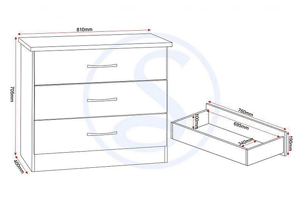 NEVADA 3 DRAWER CHEST - WHITE GLOSS - Image 7