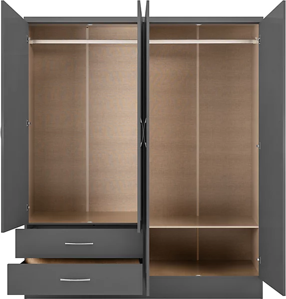 NEVADA 4 DOOR 2 DRAWER WARDROBE - 3D EFFECT GREY - Image 2