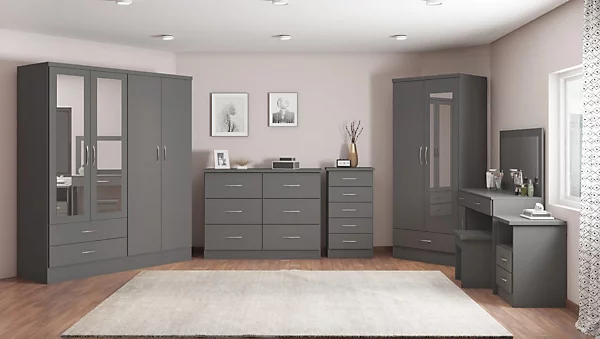 NEVADA 4 DOOR 2 DRAWER WARDROBE - 3D EFFECT GREY - Image 6