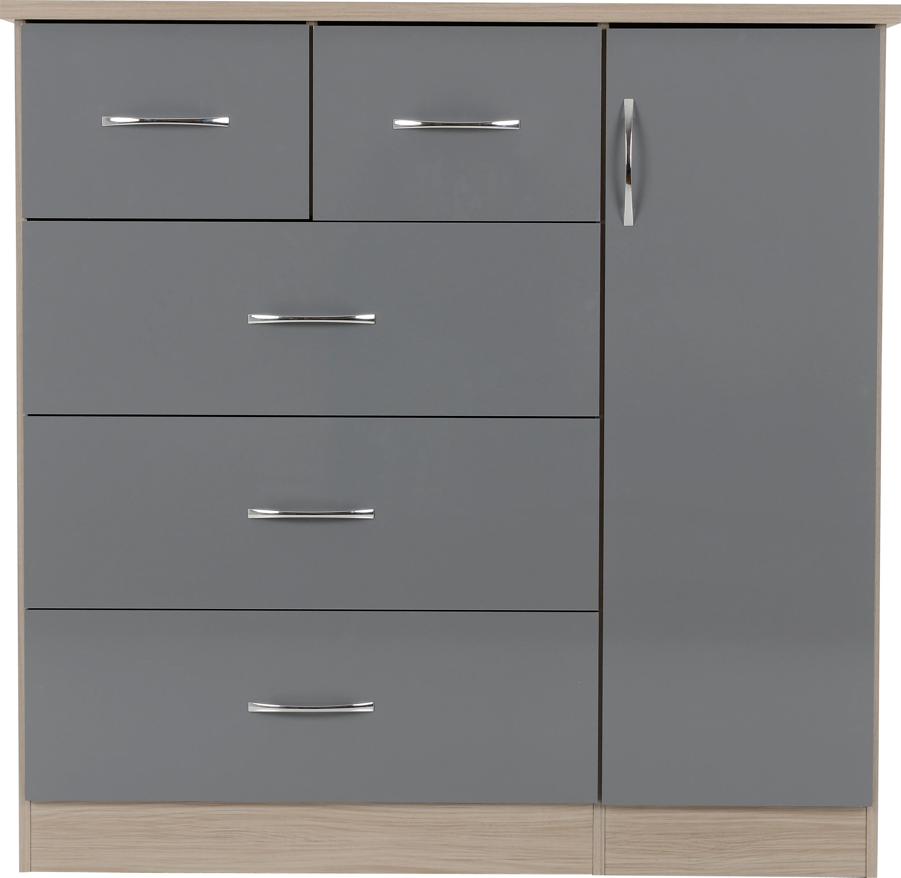 NEVADA 5 DRAWER LOW WARDROBE - GREY GLOSS/LIGHT OAK EFFECT VENEER - Image 3