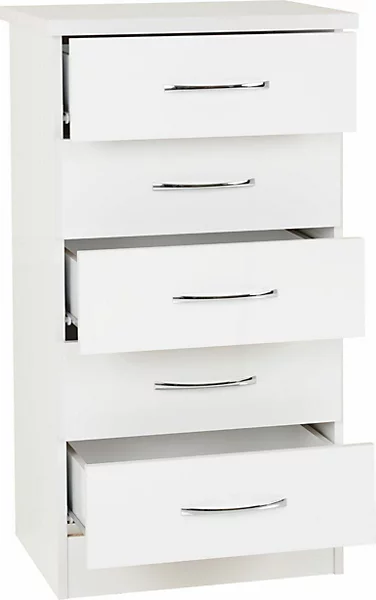 NEVADA 5 DRAWER NARROW CHEST - WHITE GLOSS - Image 3
