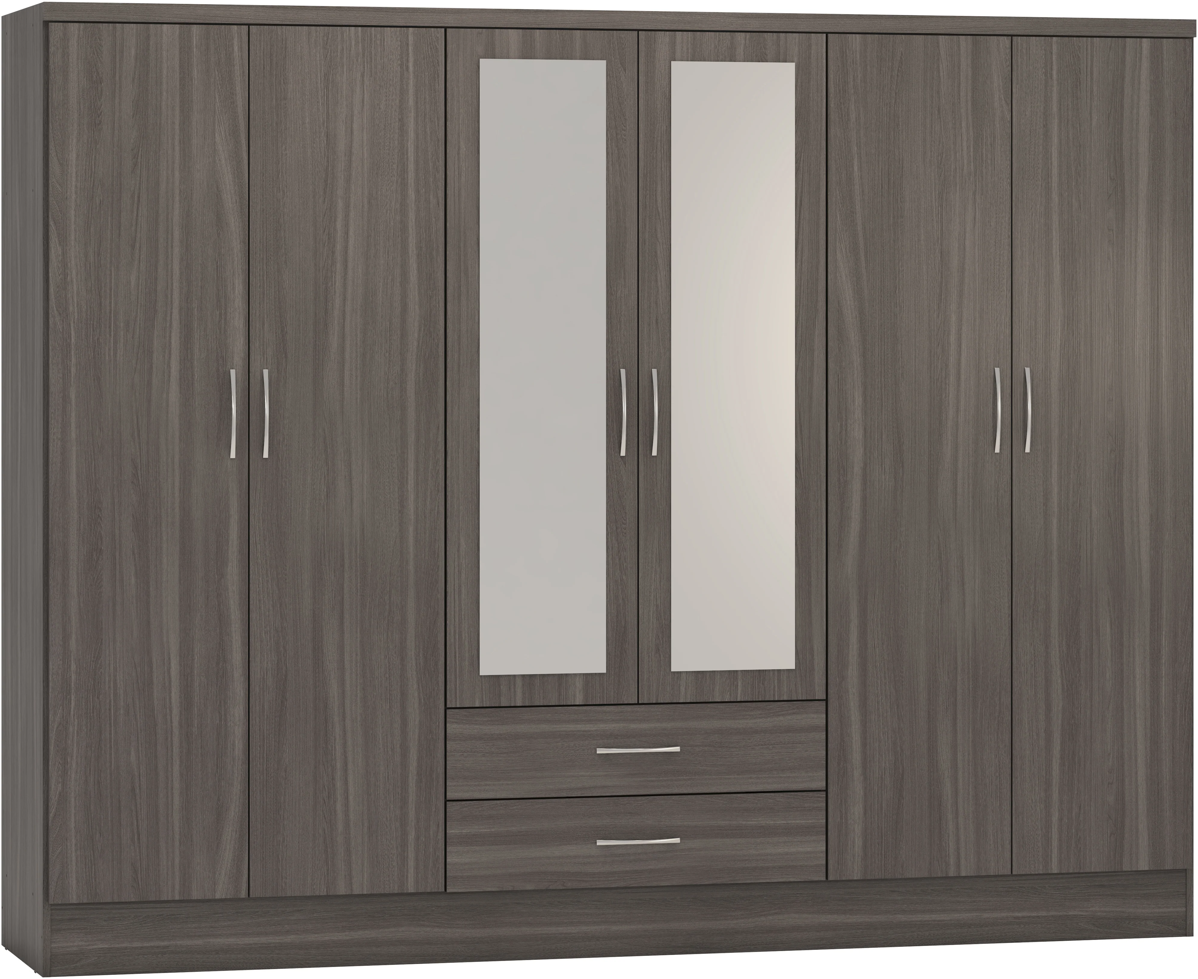 NEVADA 6 DOOR 2 DRAWER WARDROBE - BLACK WOOD GRAIN