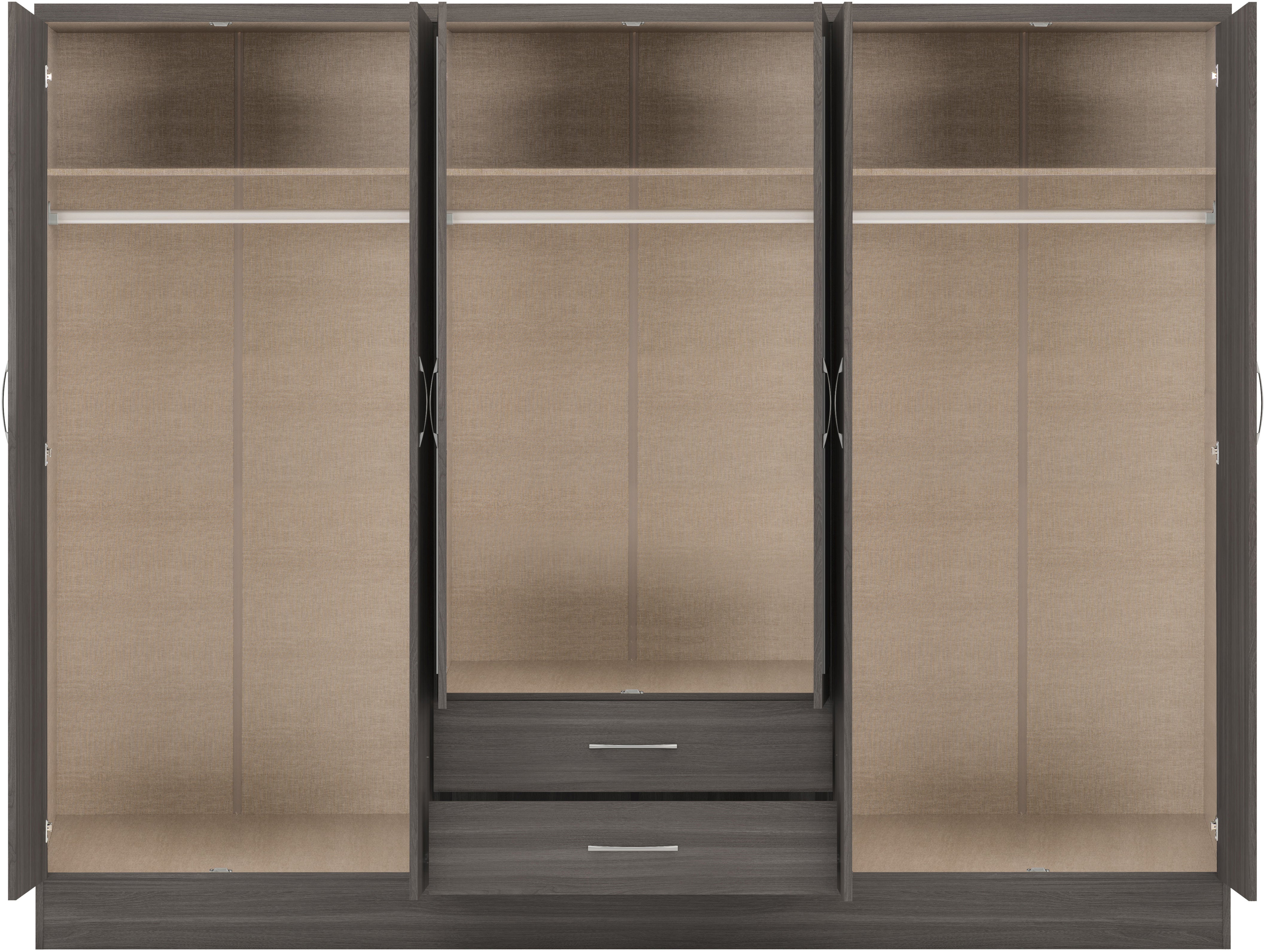 NEVADA 6 DOOR 2 DRAWER WARDROBE - BLACK WOOD GRAIN - Image 3