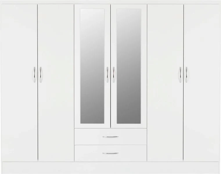 NEVADA 6 DOOR 2 DRAWER WARDROBE - WHITE GLOSS - Image 2