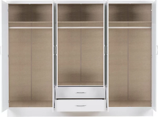 NEVADA 6 DOOR 2 DRAWER WARDROBE - WHITE GLOSS - Image 4
