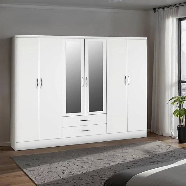 NEVADA 6 DOOR 2 DRAWER WARDROBE - WHITE GLOSS - Image 8