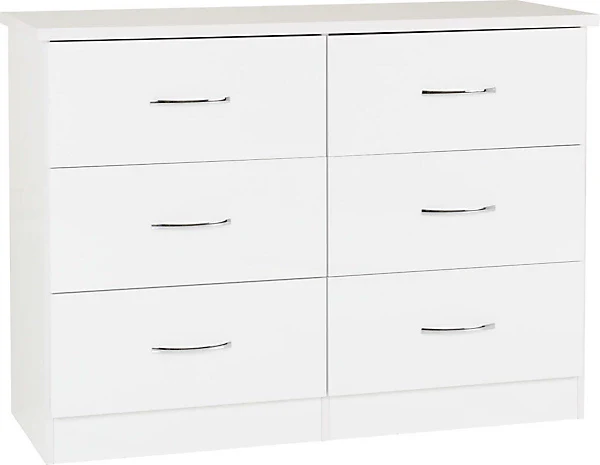 NEVADA 6 DRAWER CHEST - WHITE GLOSS