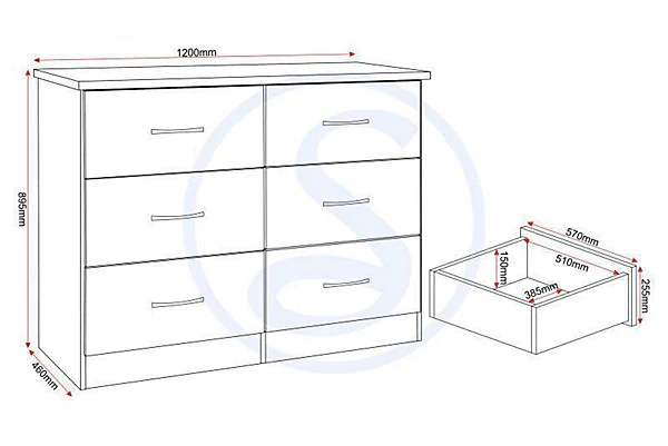 NEVADA 6 DRAWER CHEST - WHITE GLOSS - Image 5