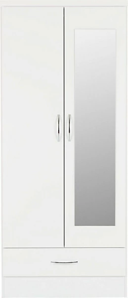 NEVADA MIRRORED 2 DOOR WARDROBE - WHITE GLOSS - Image 2