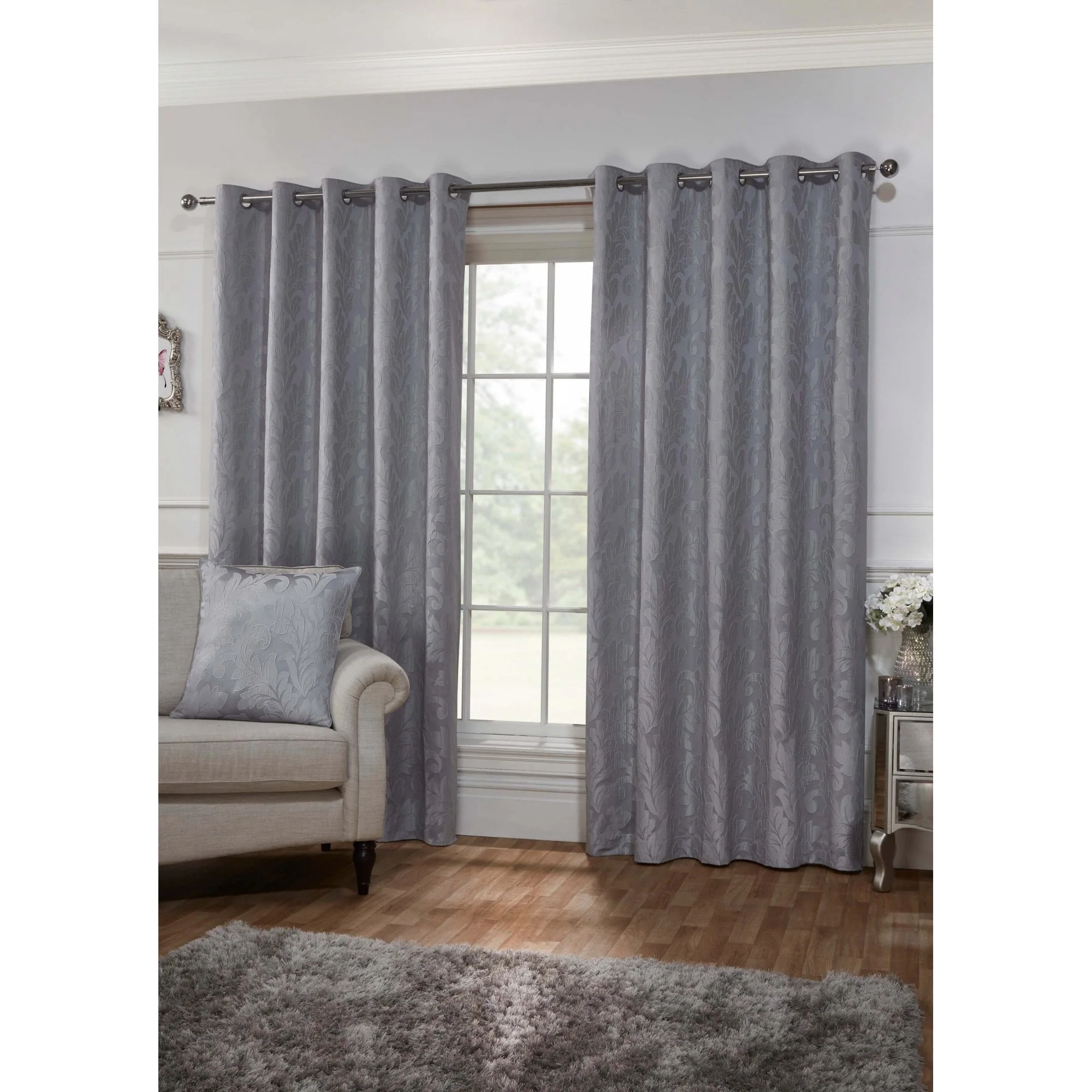 Nice Lined Eyelet Curtains - Silver