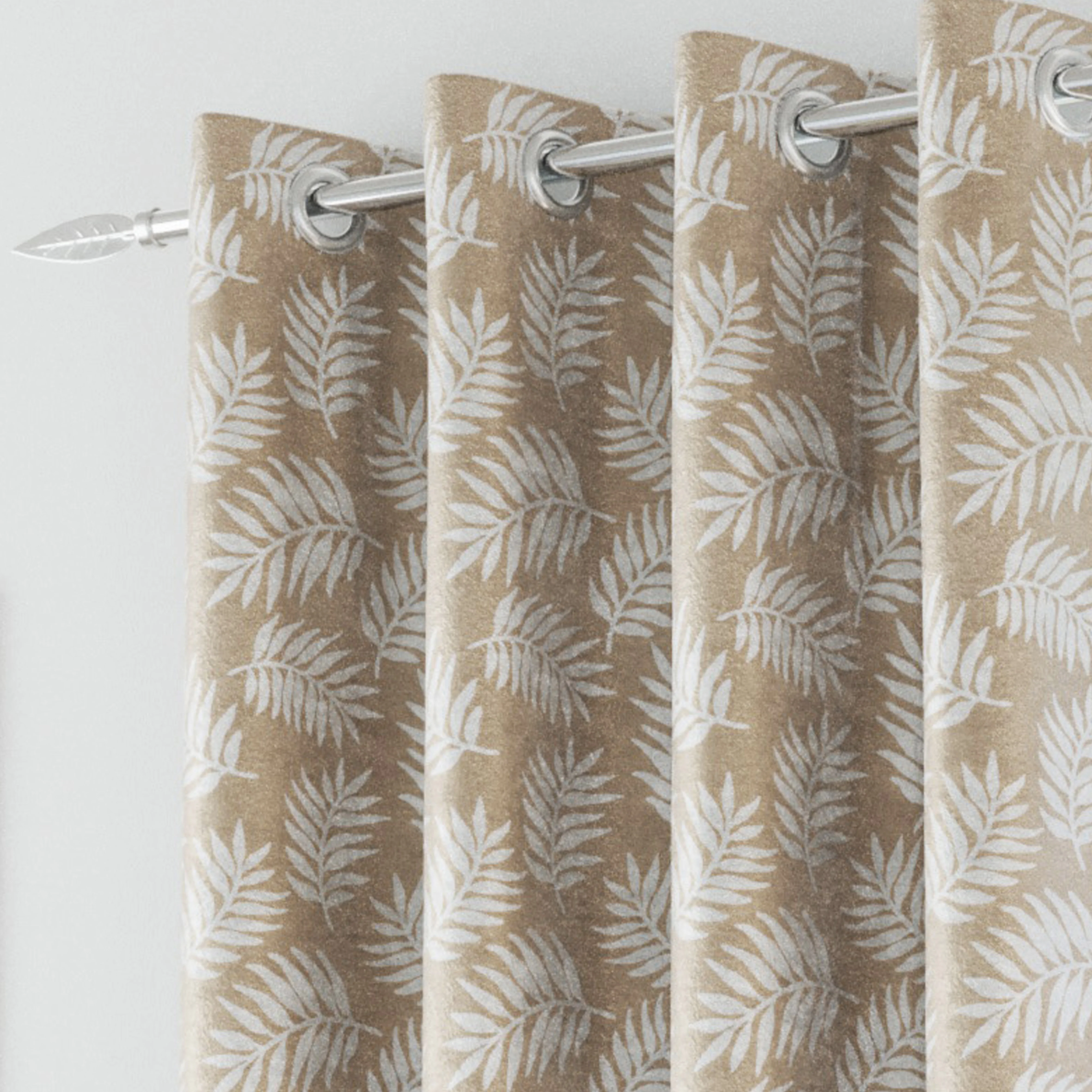 Oakland Latte Leaf Pattern, Thermal, Room Darkening Pair of Curtains with Eyelet Top - Image 3