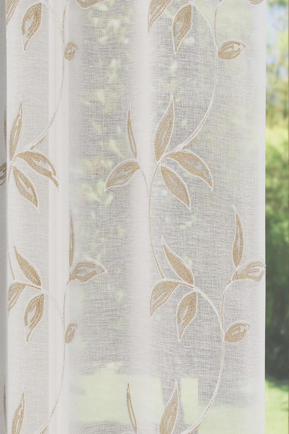 Oasis Natural Embroidered Leaf Design Voile Panels - Pair - Image 3