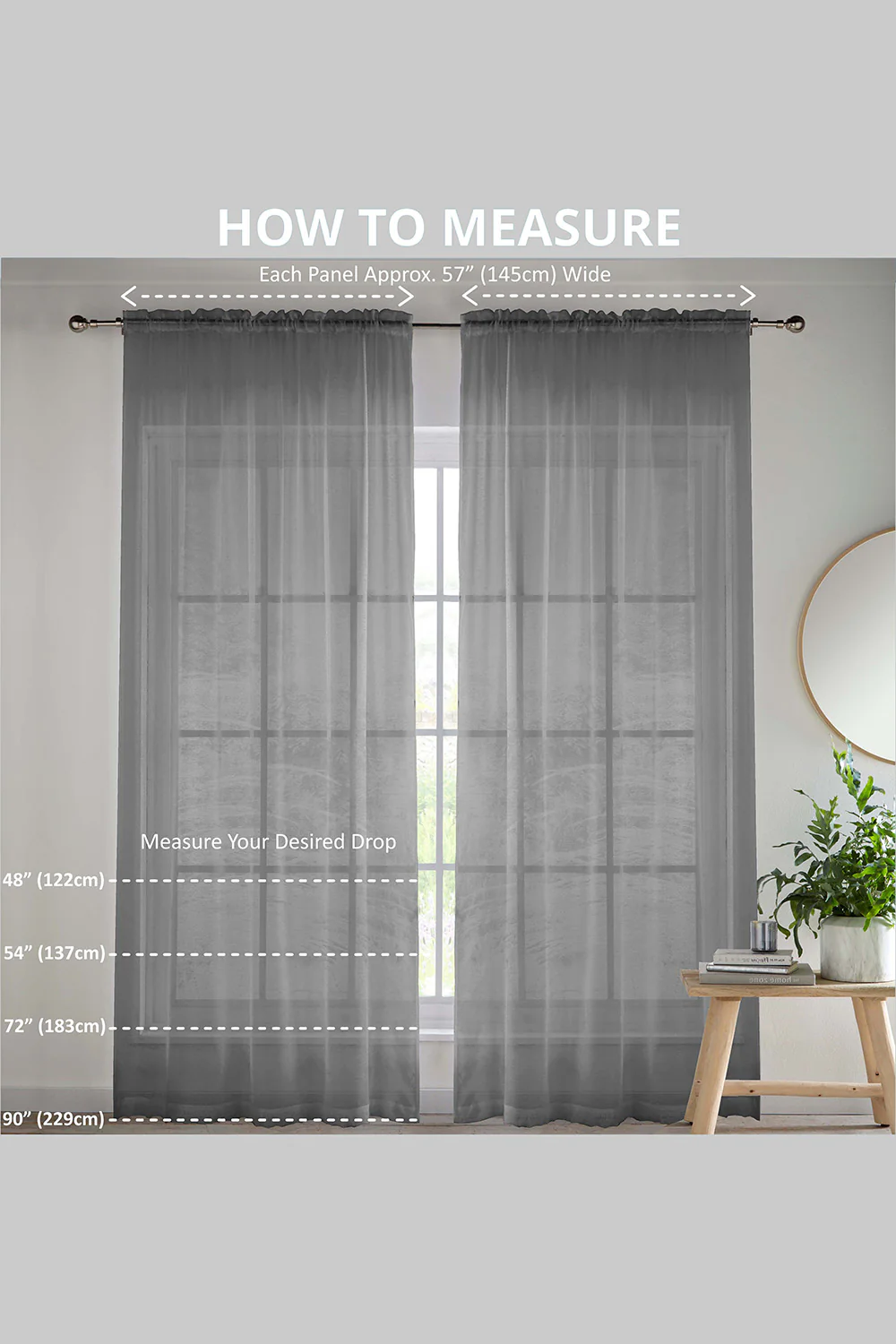 Oasis Natural Embroidered Leaf Design Voile Panels - Pair - Image 4