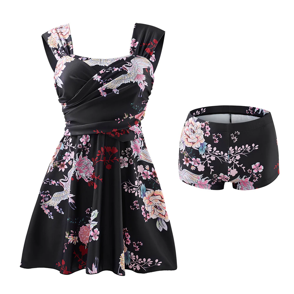 One-piece Floral Swimdress With Shorts - Image 3