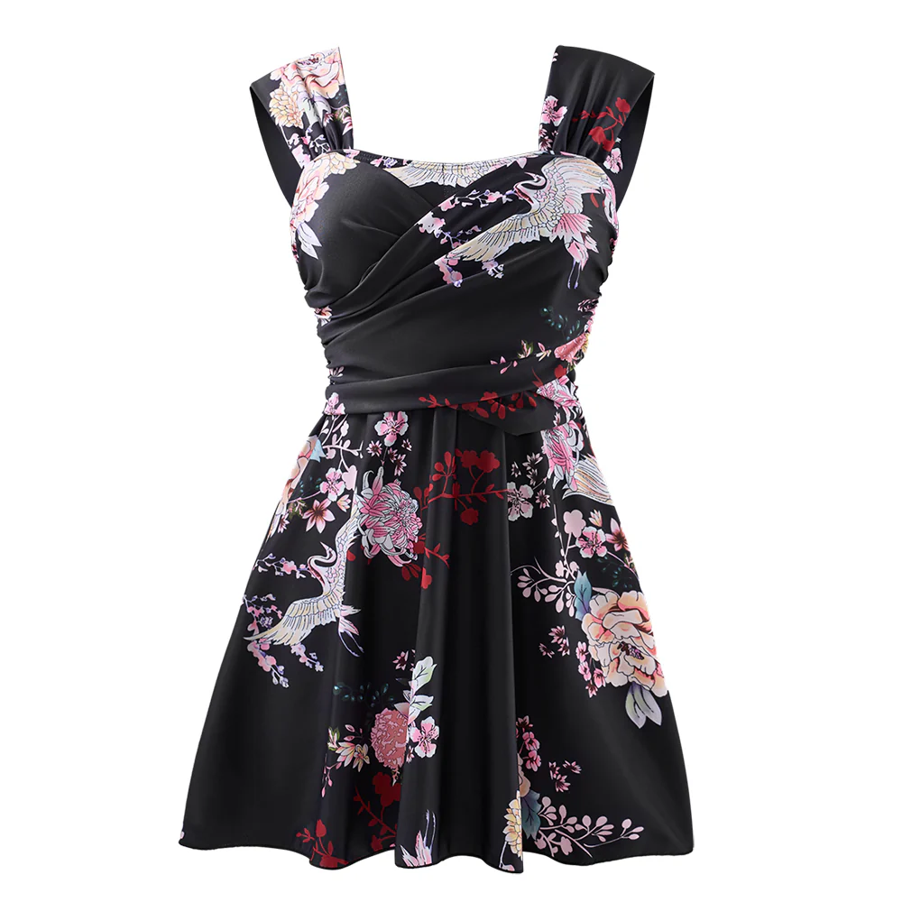One-piece Floral Swimdress With Shorts - Image 4