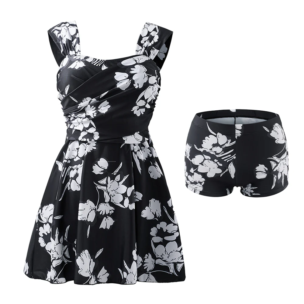 One-piece Floral Swimdress With Shorts - Image 3