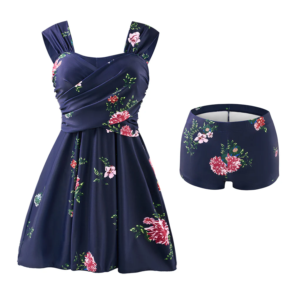 One-piece Floral Swimdress With Shorts - Image 3
