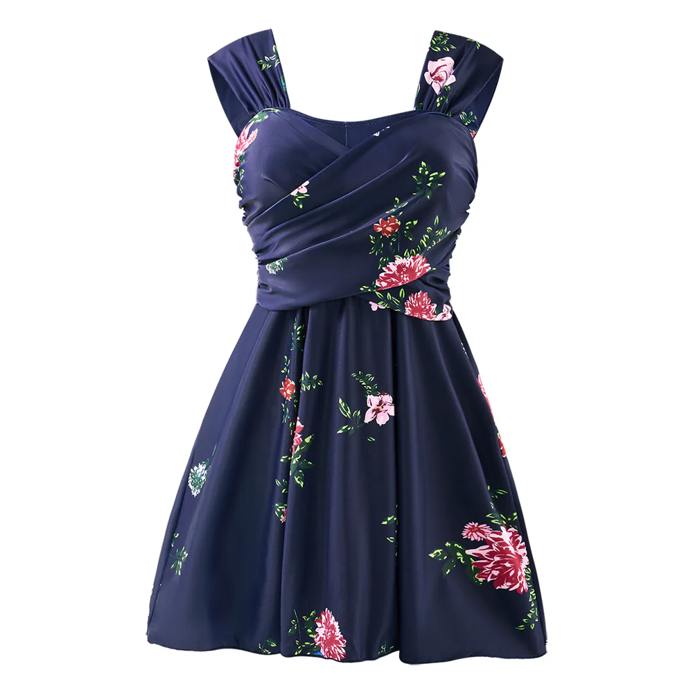 One-piece Floral Swimdress With Shorts - Image 4