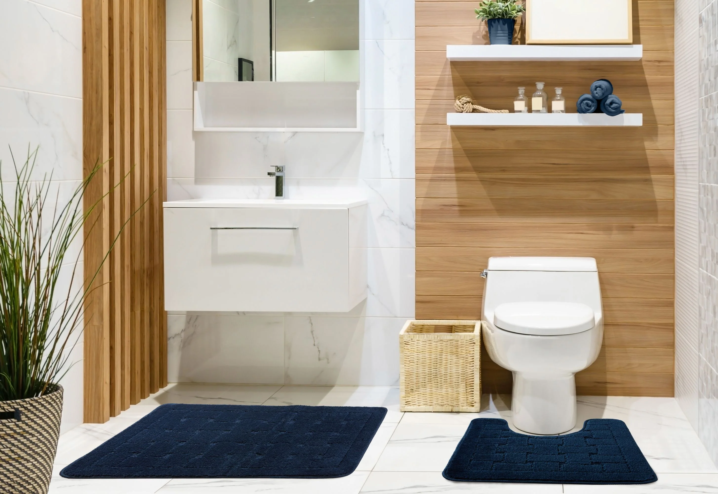 Orkney - Crosshatch 2 Pc Bath Set in Navy - Image 2