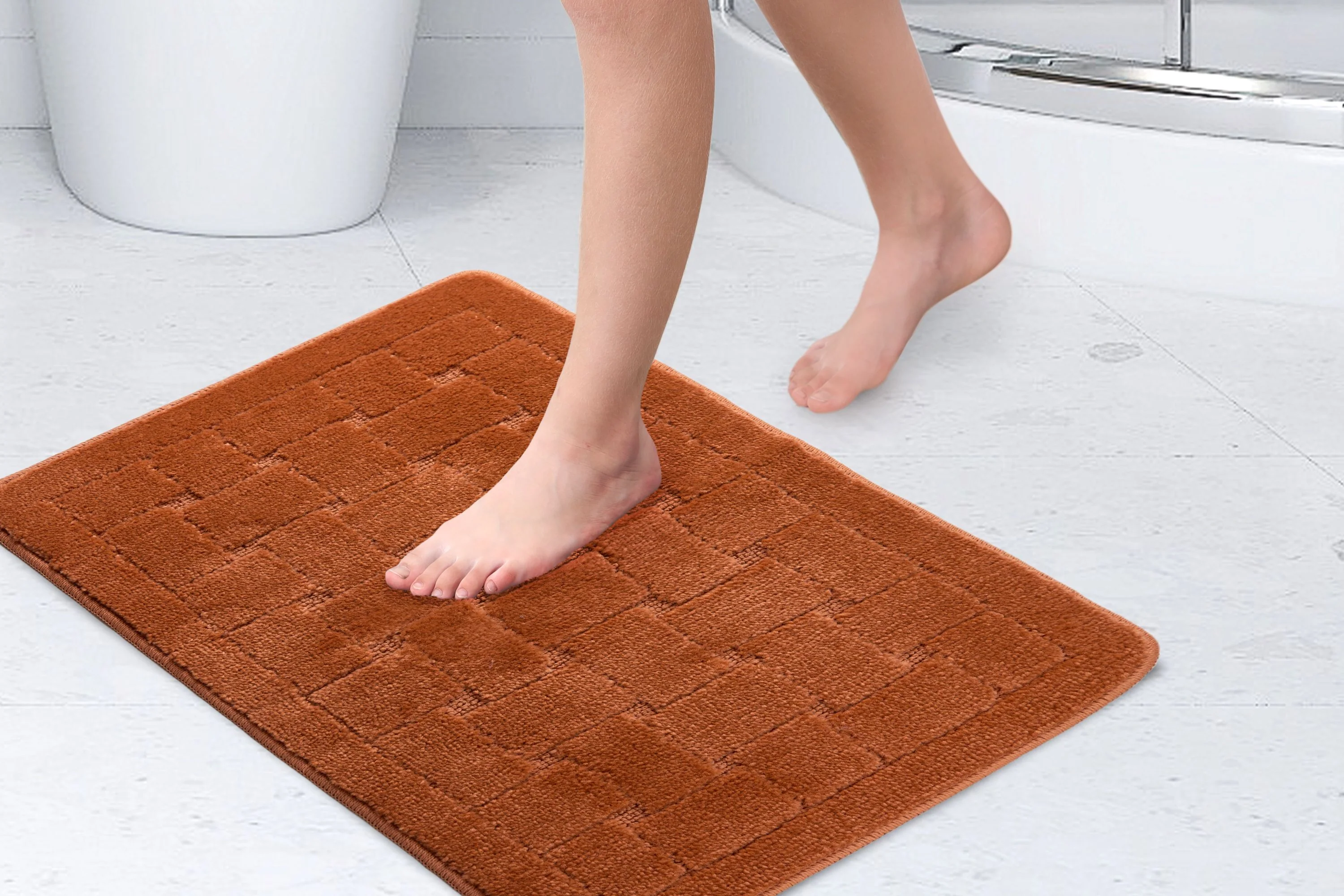 Orkney - Crosshatch Bath mat in Burnt Orange - Image 2