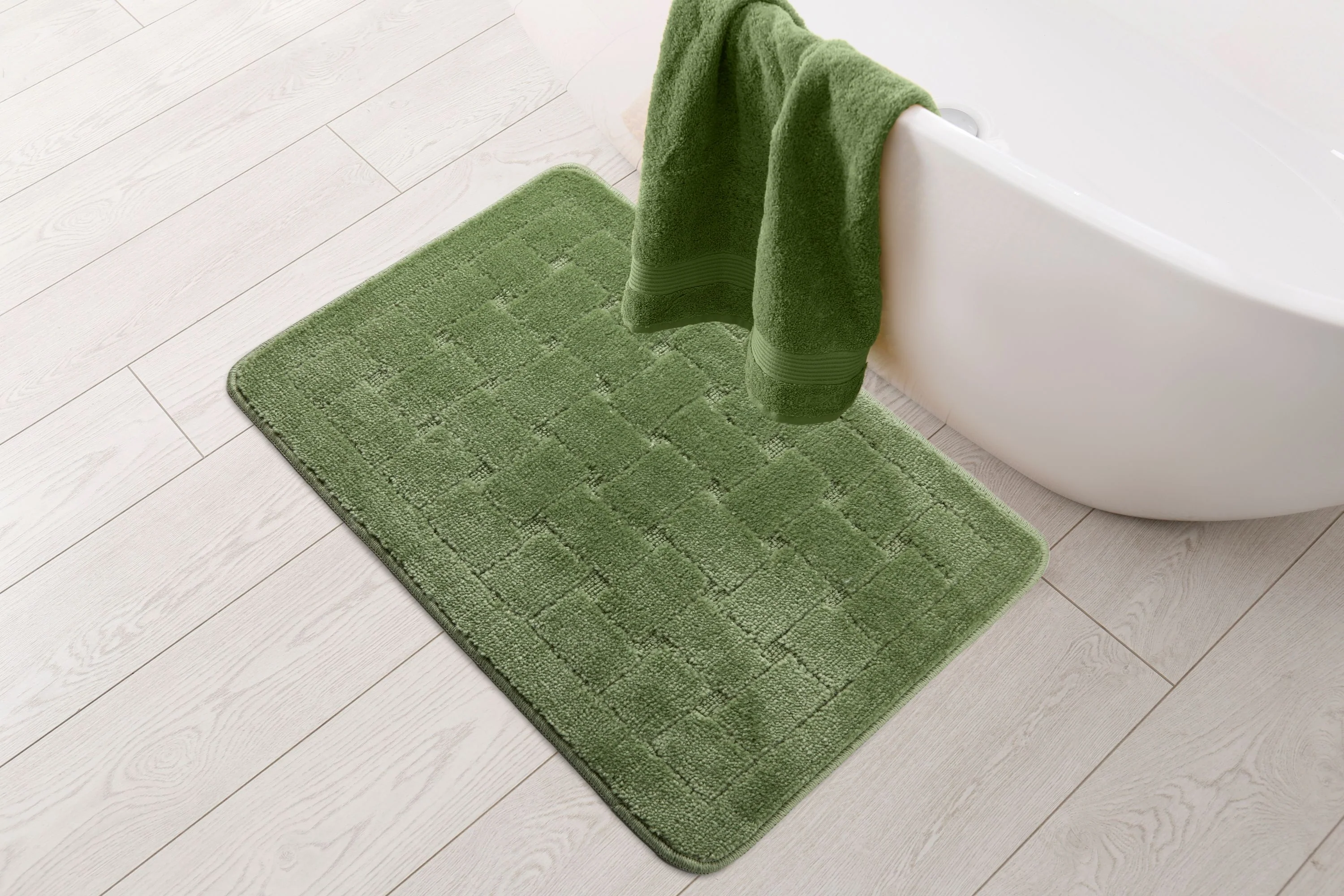 Orkney - Crosshatch Bath Mat In Sage Green - Image 3