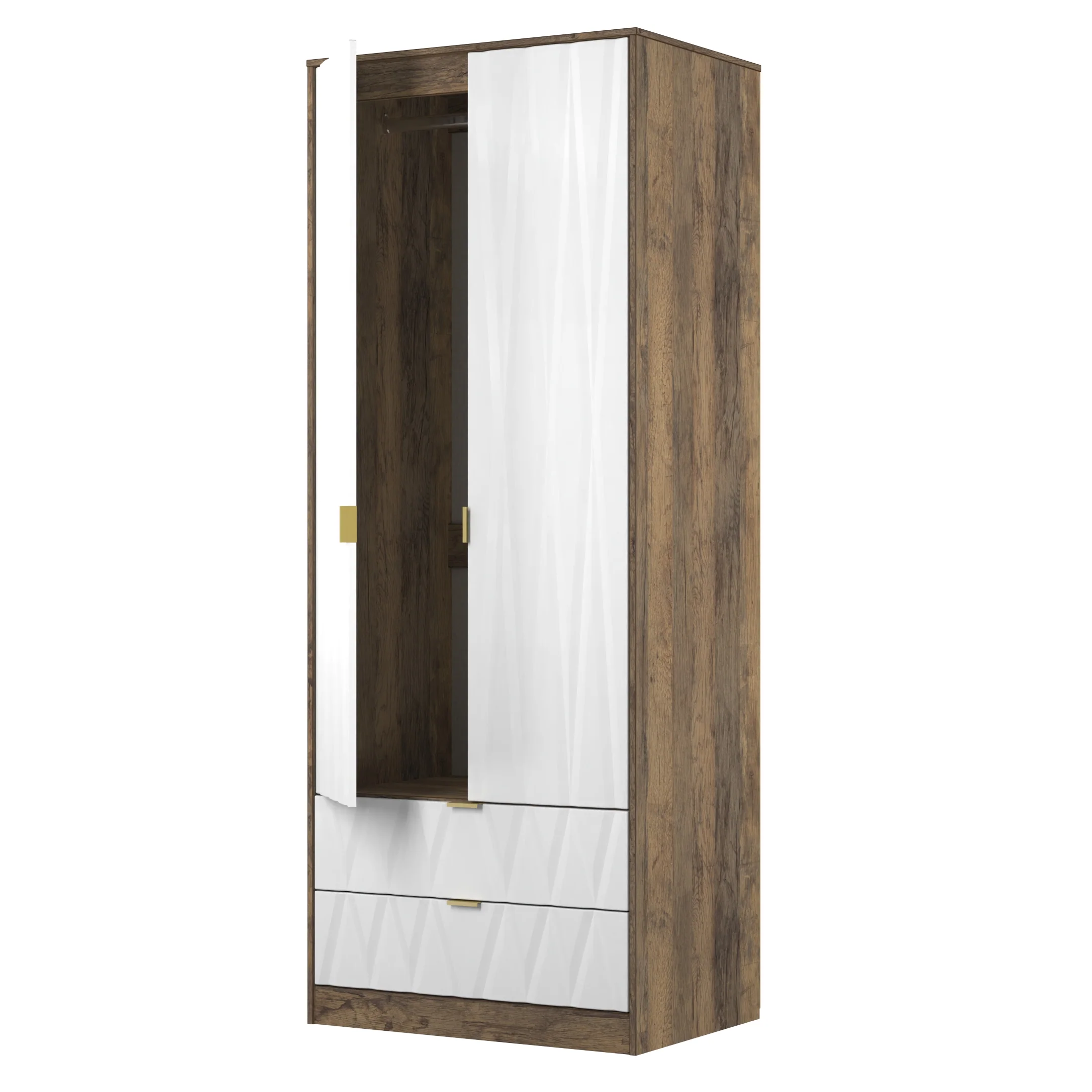 Ottawa Ready Assembled 2 Door 2 Drawer Wardrobe in White Matt & Vintage Oak - Image 6