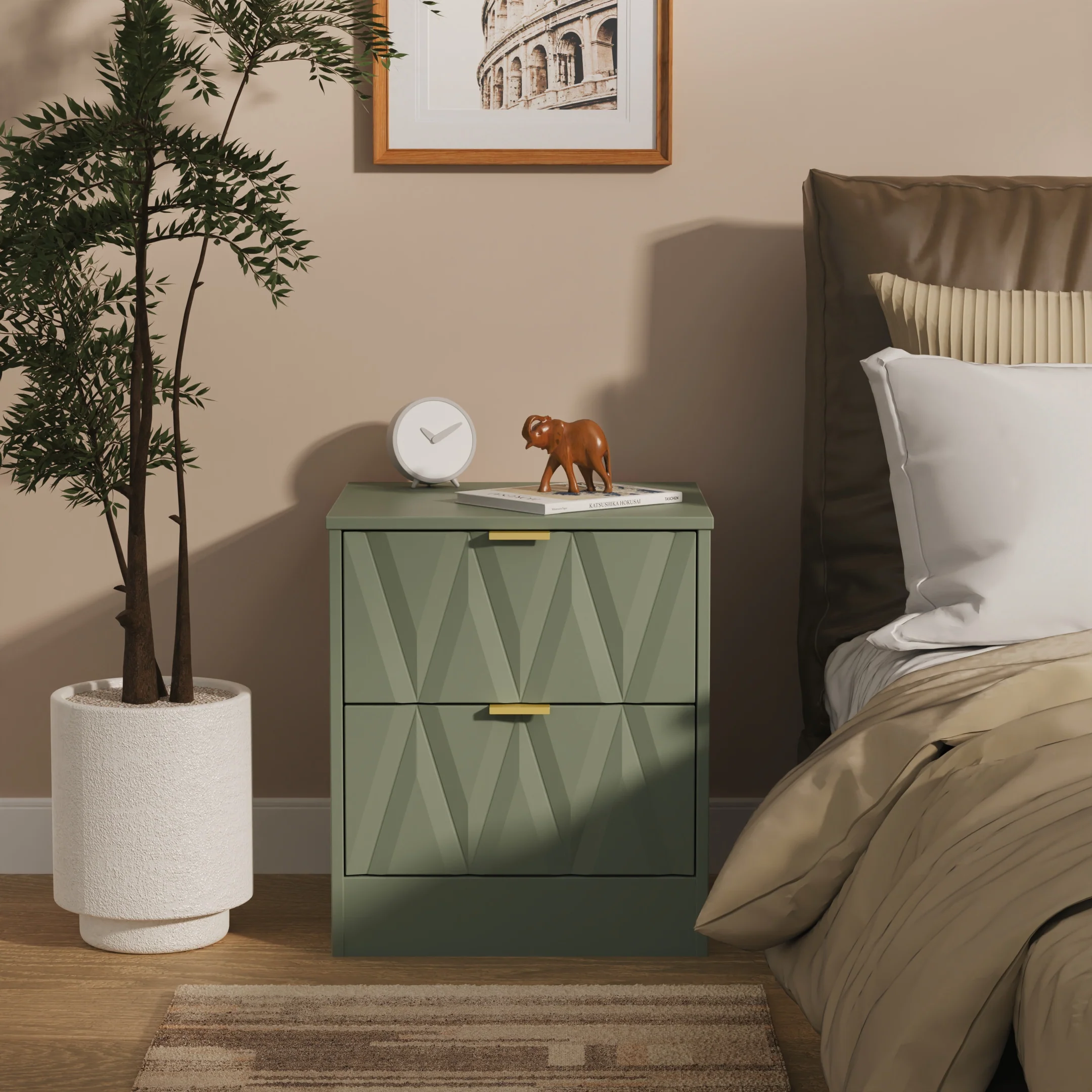 Ottawa Ready Assembled 2 Drawer Bedside Cabinet in Reed Green - Image 2