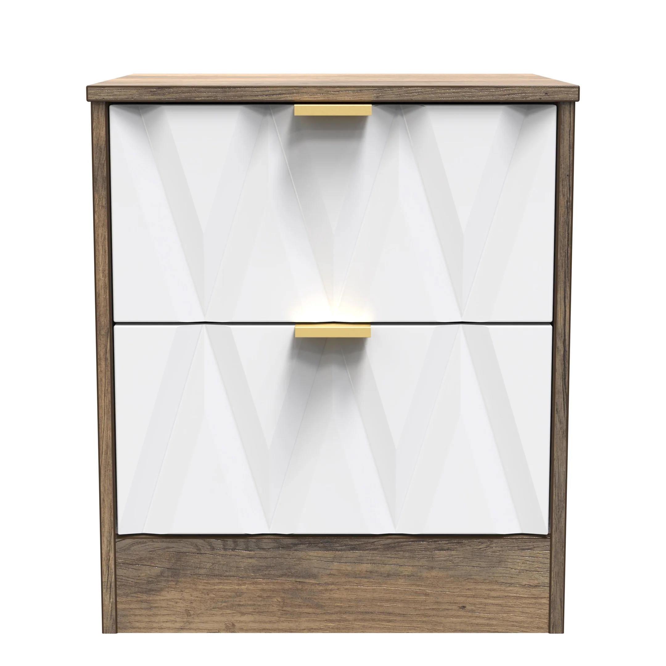 Ottawa Ready Assembled 2 Drawer Bedside Cabinet in White Matt & Vintage Oak - Image 2