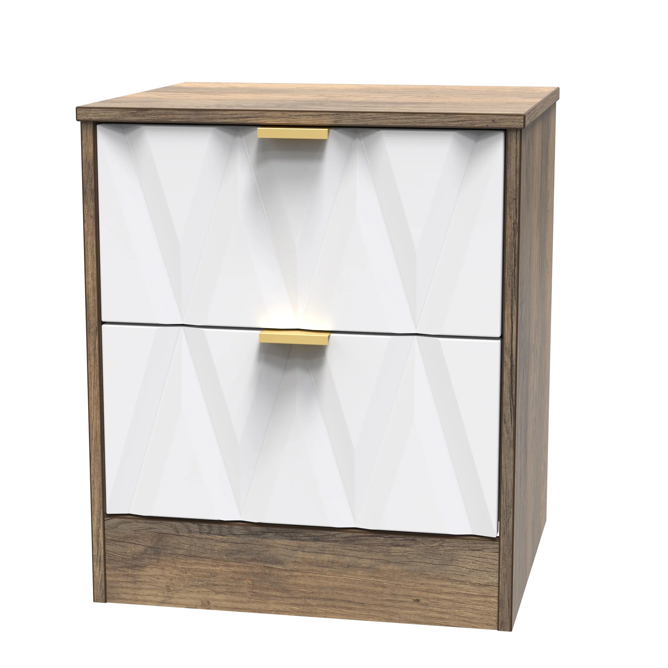 Ottawa Ready Assembled 2 Drawer Bedside Cabinet in White Matt & Vintage Oak - Image 4