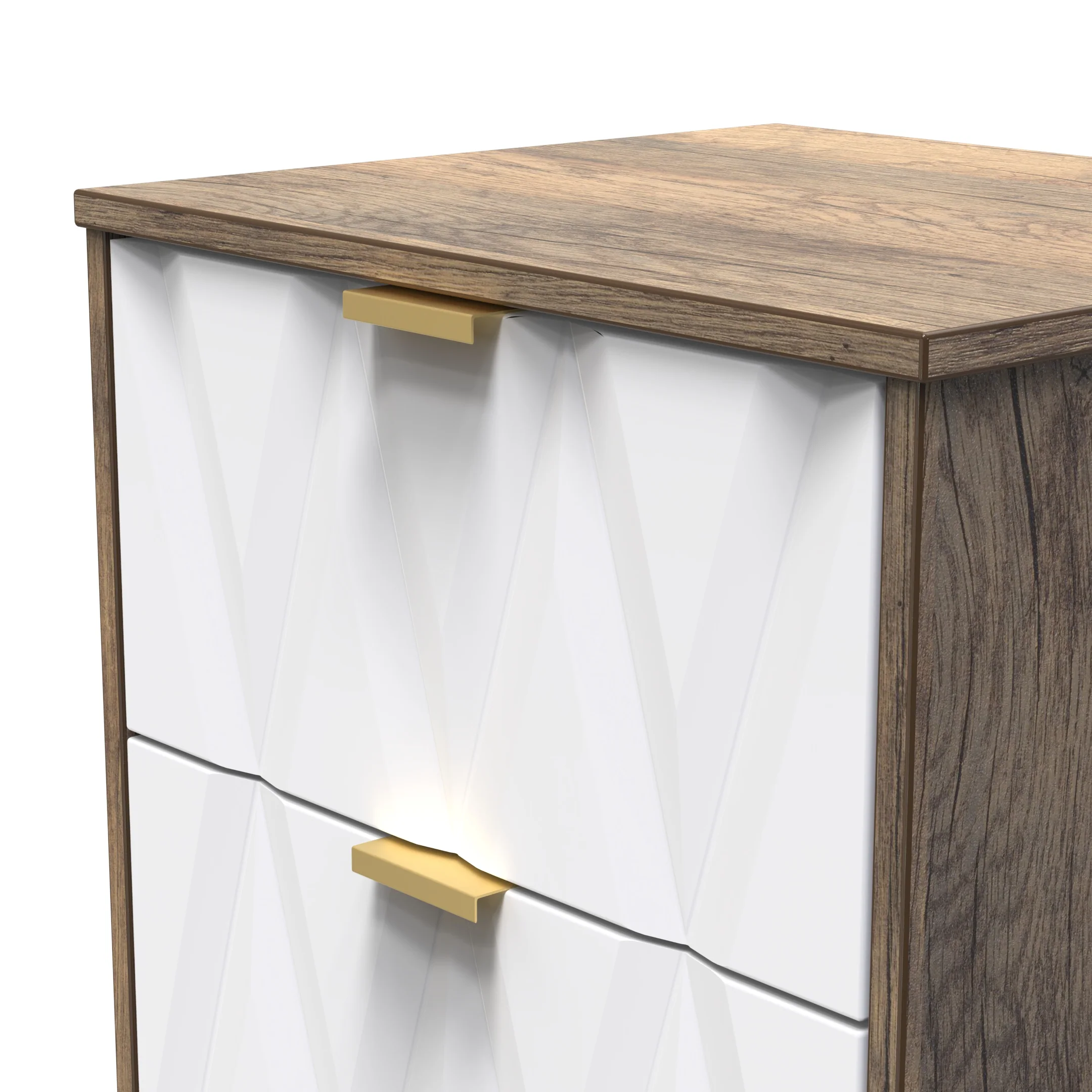 Ottawa Ready Assembled 2 Drawer Bedside Cabinet in White Matt & Vintage Oak - Image 5