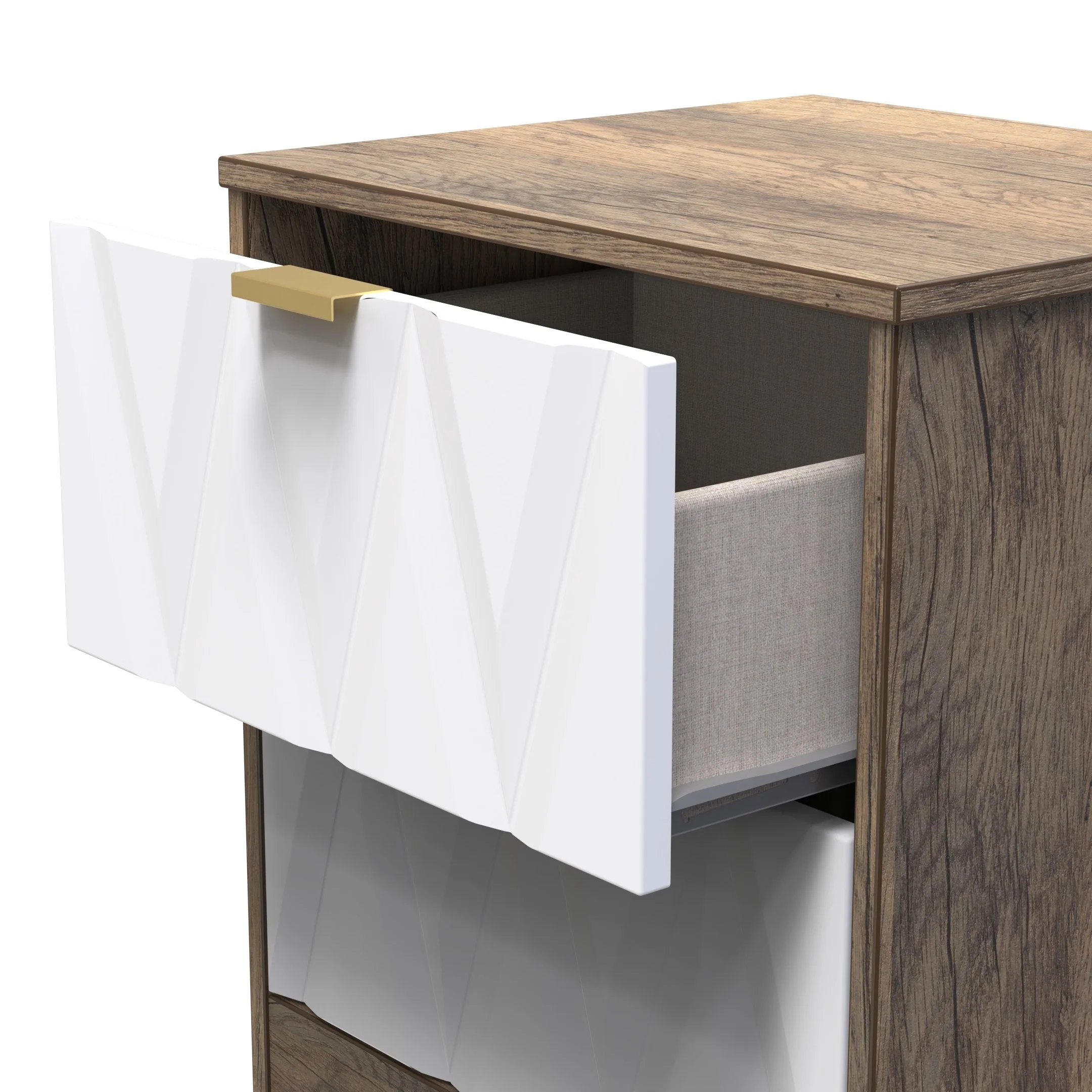 Ottawa Ready Assembled 2 Drawer Bedside Cabinet in White Matt & Vintage Oak - Image 6