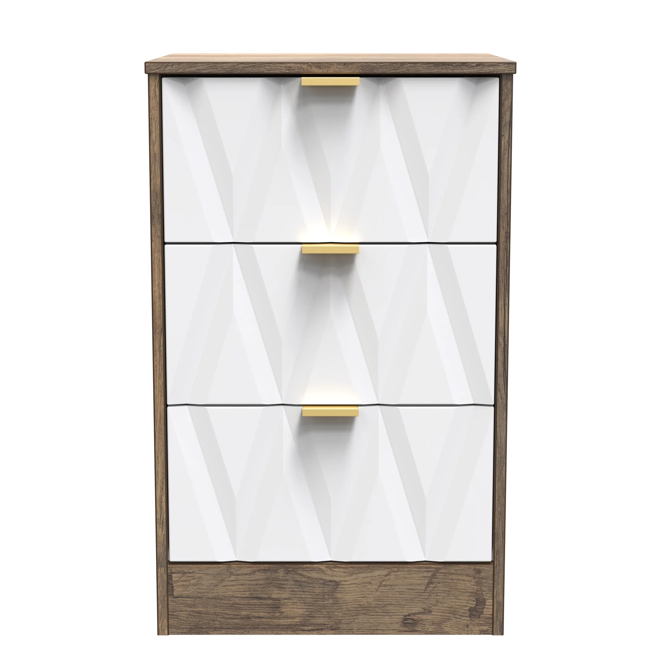 Ottawa Ready Assembled 3 Drawer Bedside Cabinet in White Matt & Vintage Oak - Image 2