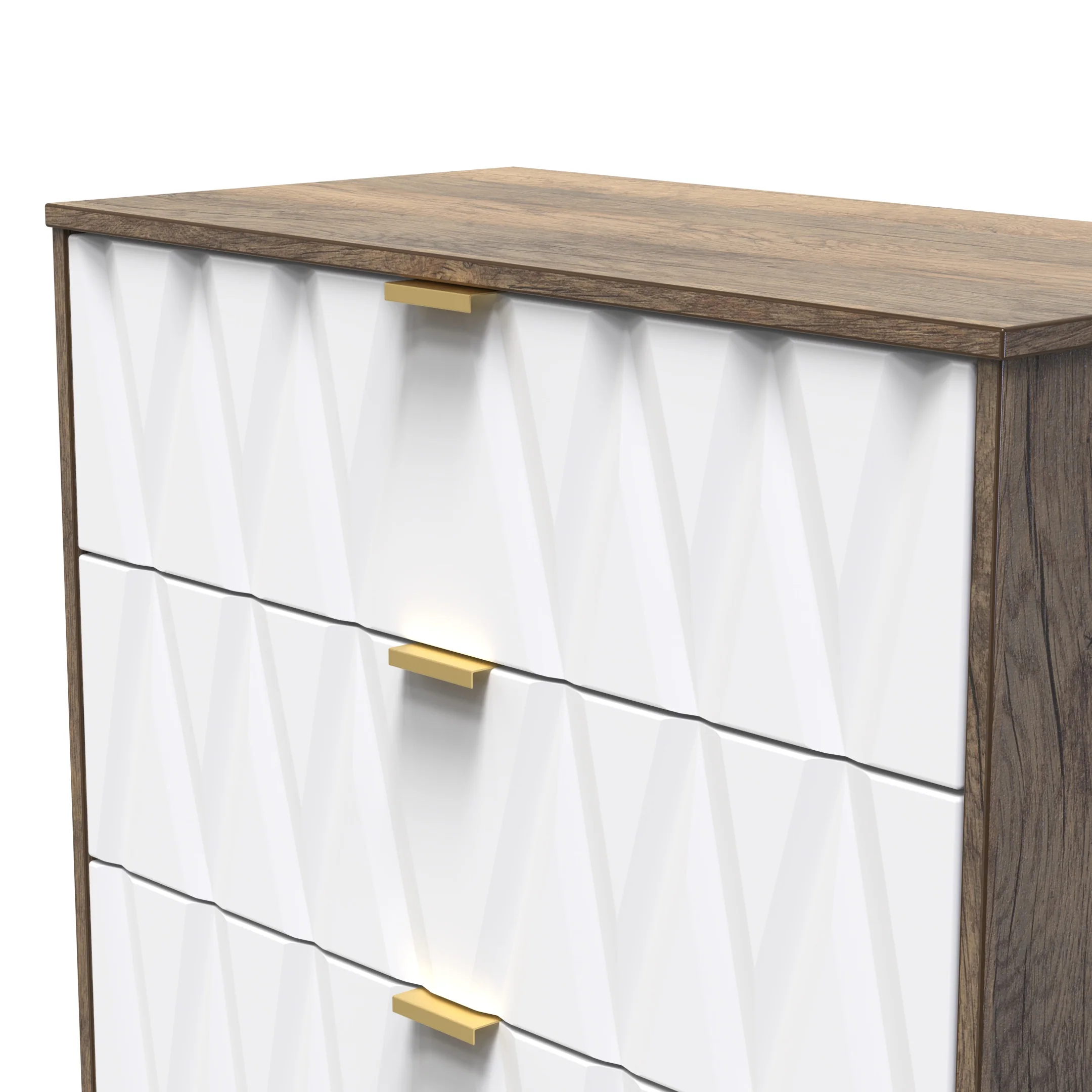 Ottawa Ready Assembled 3 Drawer Deep Chest in White Matt & Vintage Oak - Image 5